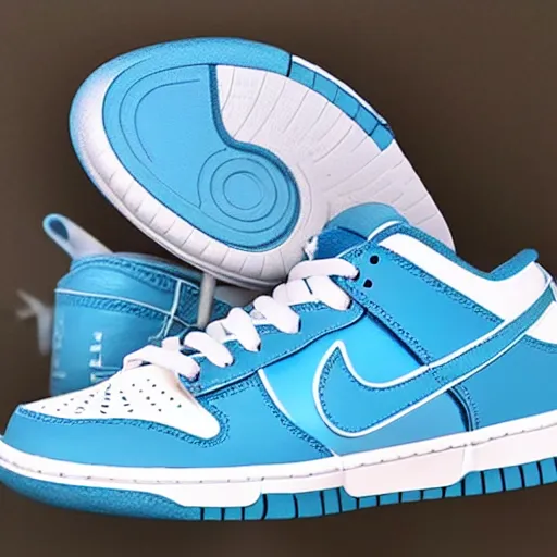 Image similar to a pair of nike dunk baby blue and white