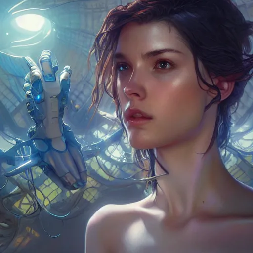 Image similar to cinematic screenshot artificial intelligence love you image ; crisp sharp focus ; ultra realistic, concept art, intricate details, hdr, highly detailed, photorealistic, octane render, 8 k, unreal engine. art by artgerm and greg rutkowski and charlie bowater and magali villeneuve and alphonse mucha