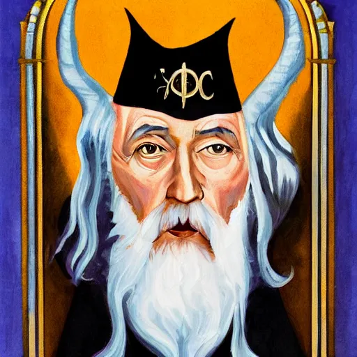 Image similar to dumbledore as art deco, painting