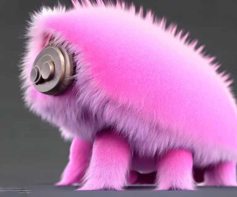 Prompt: high quality 3 d render hyperrealist very cute small tardiradiant, plush mascot, long spiky fluffy smooth hair, photo from the side, pink fluffy fur, vray, smooth background, artstation, ultra detailed