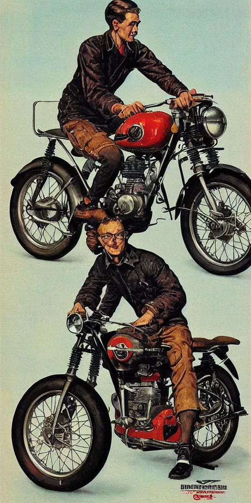 Prompt: “ ( ( ( ( ( 1 9 5 0 s motorcycle cafe racer scrambler ) ) ) ) ) by norman rockwell and dieter rams and chris foss and syd mead!!!!!!!!!!!!!!!!!!!!! ”