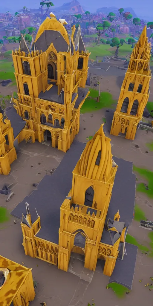 Image similar to a cathedral made of cheese, 3 d model, fortnite skin