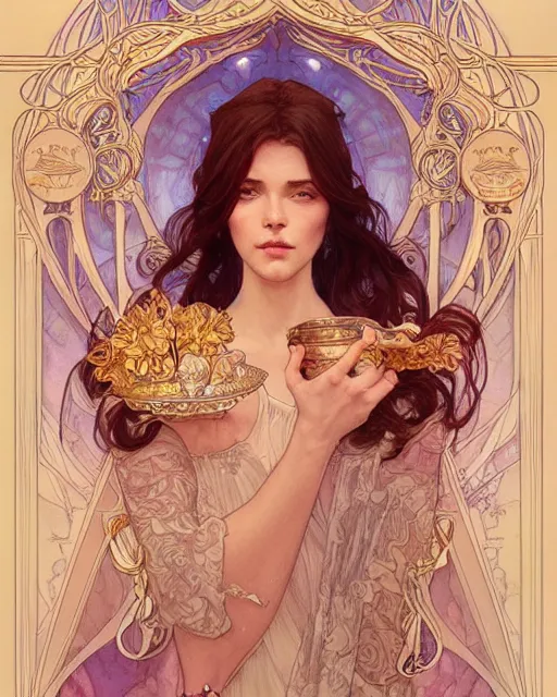 Image similar to god, highly detailed, very intricate, art nouveau, gold filigree, romantic storybook fantasy, soft cinematic lighting, award - winning, disney concept art watercolor illustration by mandy jurgens and alphonse mucha and alena aenami, pastel color palette, featured on artstation