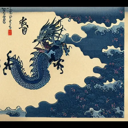 Prompt: flying dragon in the style of Hokusai