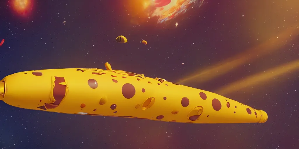 Prompt: yellow submarine in space, supernova, octane render, 8 k, epic shot, artstation trending, 1 st place, winner, round plush volume, soft light, cinematic frame, golden ratio composition,