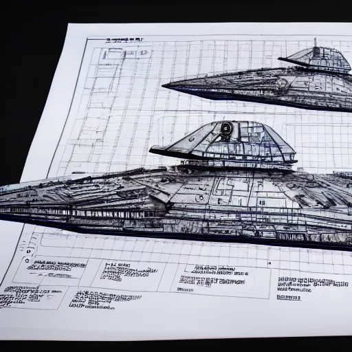 Prompt: technical blueprint of a star wars star destroyer