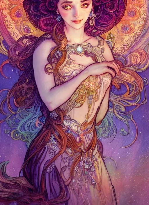 Image similar to Elune, Goddess of the Moon, ambient lighting, 4k, josephine wall, alphonse mucha, lois van baarle, ilya kuvshinov, rossdraws, artstation