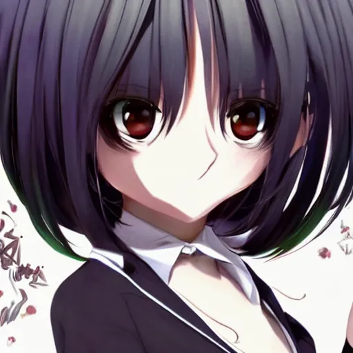 Image similar to luxury advertisement, astonishing portrait of a very beautiful anime schoolgirl with black bob hair in style of cytus and deemo, full perfect face, she is dancing, set in Half-life. Realistic, highly detailed background, artstation, 120 degree view, drawn by Sasoura, Satchely, studio ghibli and Akihiko Yoshida, sharp focus, smooth, 8k, clear face, no distortion