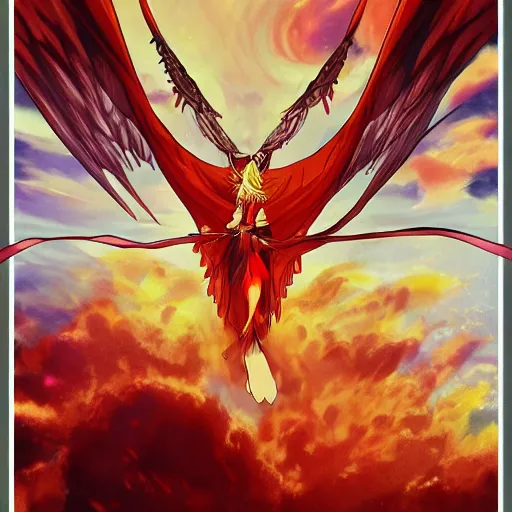 Image similar to Portrait of the Icarus the Fiery Wings, Anime Fantasy Illustration by Tomoyuki Yamasaki, Kyoto Studio, Madhouse, Ufotable, trending on artstation