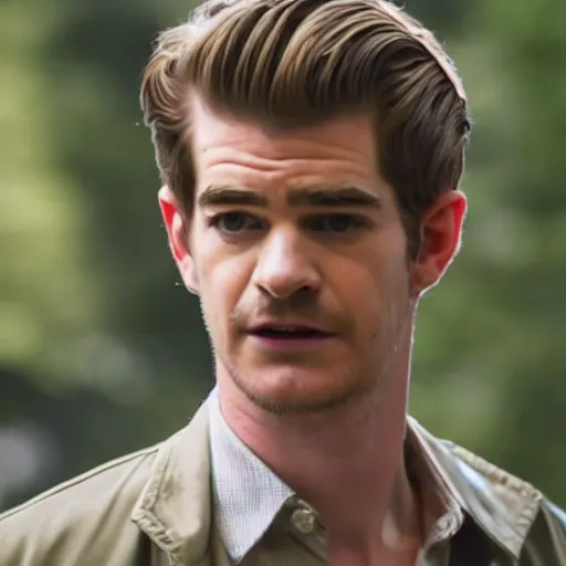 Image similar to film still of Andrew Garfield as Hughie Campbell in the Boys (2022 show) talking to Homelander