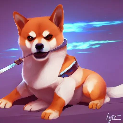 Image similar to shiba inu as a league of legends character, artstation, greg rukowski