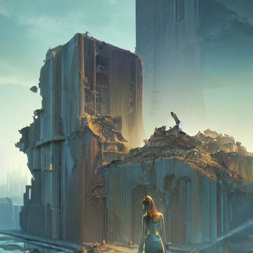 Image similar to the tarnished discovers the ruins of an artdeco city in the lands between, matte painting, detailed, elden ring, oil on canvas, by beeple