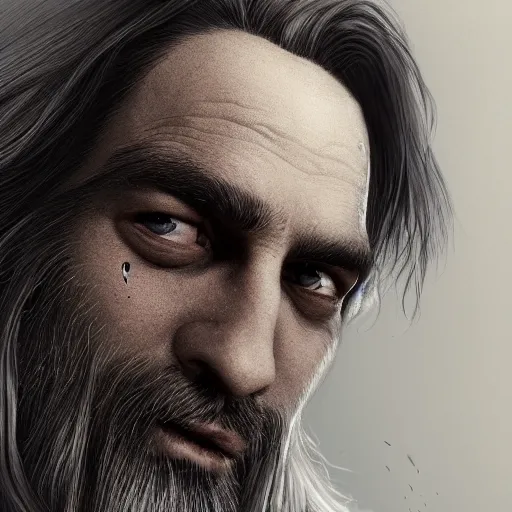 Image similar to a highly detailed portrait of a man without a beard, purple eyes, light gray long hair, wearing a black cloak, artstation, DeviantArt, professional, octane render