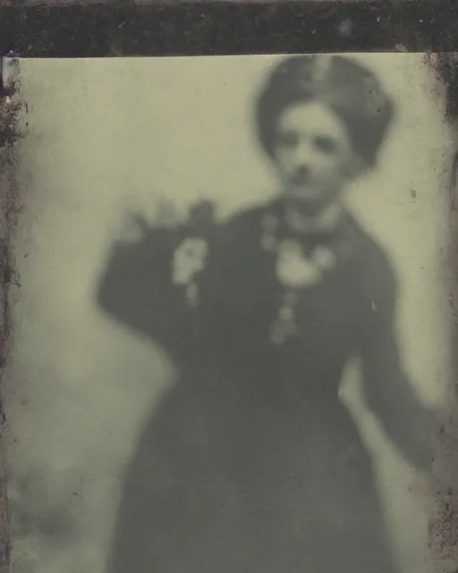 Prompt: double-exposure ghost effect close up of a person in victorian dress, style of pinhole photography,