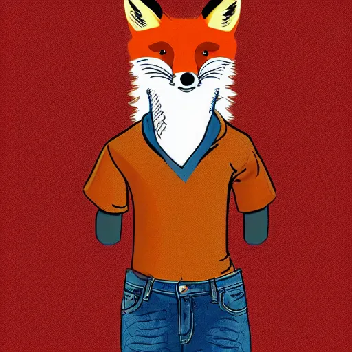 Image similar to A fox wearing a t-shirt and jeans, digital art