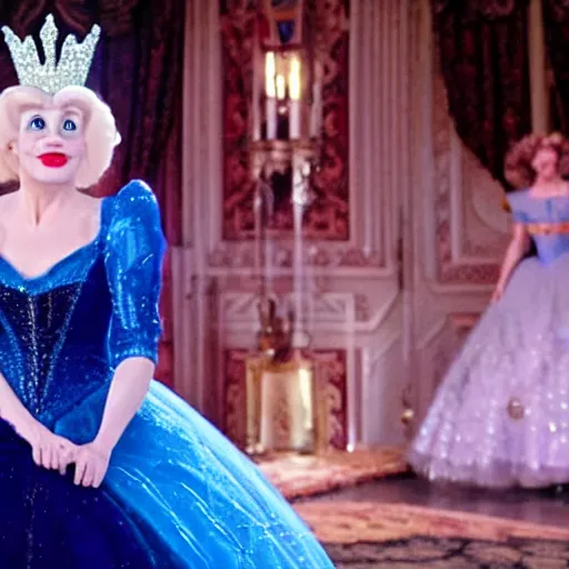 Prompt: a Still from the disney film cinderella featuring Boris Johnson as the evil queen
