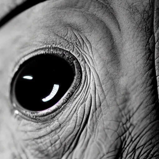 Image similar to ultra detailed photo, close up of elephant eye reflecting the camera