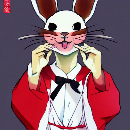 Prompt: A portrait of 蔡英文 in Bunny clothes as Forrest Gump, nekomimi, with Sushi and Sashimi on left hand, red eyes, symmetrical facial features, 8k