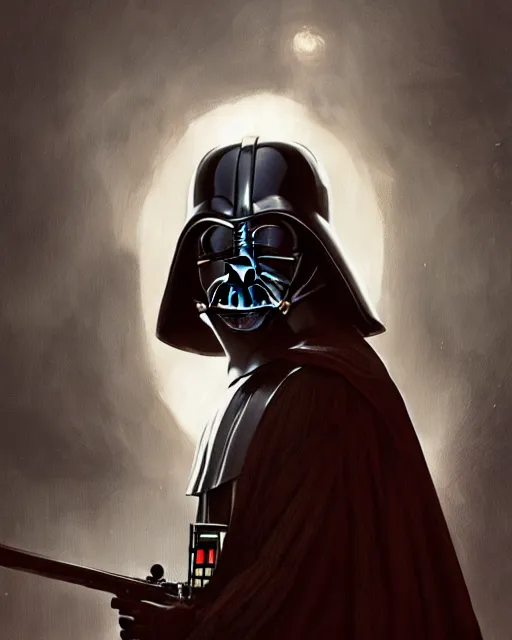 Image similar to Darth vader portrait, fantasy, illustrated by Greg Rutkowski and Caspar David Friedrich, high detail, god rays, Trending on artstation, artstationHD, artstationHQ