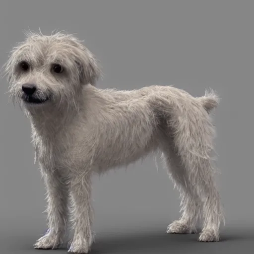 Image similar to 3 d model of a scruffy mixed breed dog, octane render, raytraced