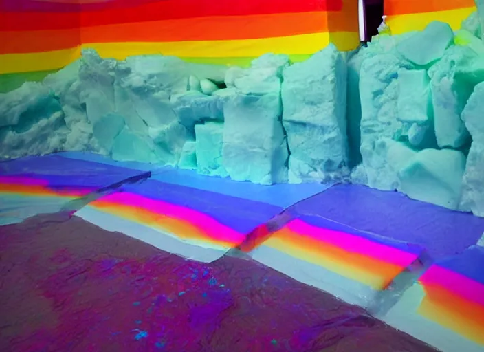 Prompt: photo iceberg with rainbow color paint