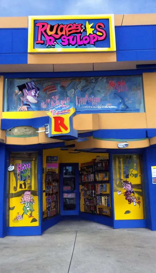 Image similar to rugrats style, blockbuster movie rental store