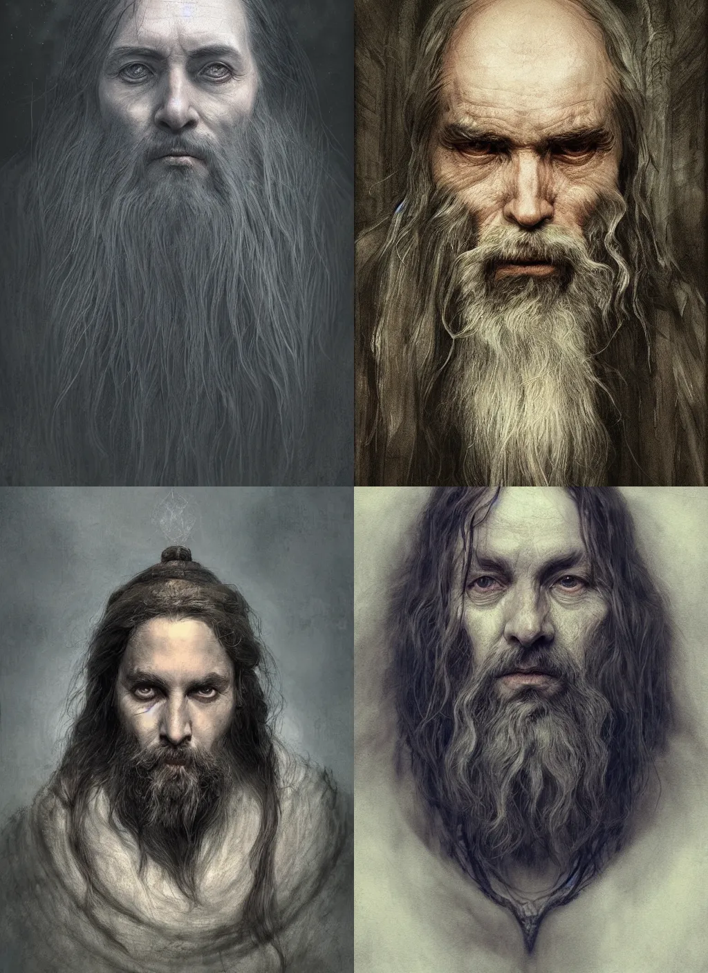 Image similar to portrait of a gentle and wise king with long hairs in alan lee and marc simonetti and emil melmoth style , cinematic lighting