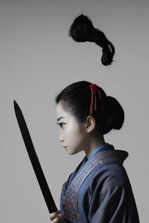 Image similar to highly detailed beautiful photo of a young female samurai, practising sword stances, symmetrical face, beautiful eyes, realistic anime art style, 8 k, award winning photo, pastels, action photography, 1 / 1 2 5 shutter speed, dramatic lighting