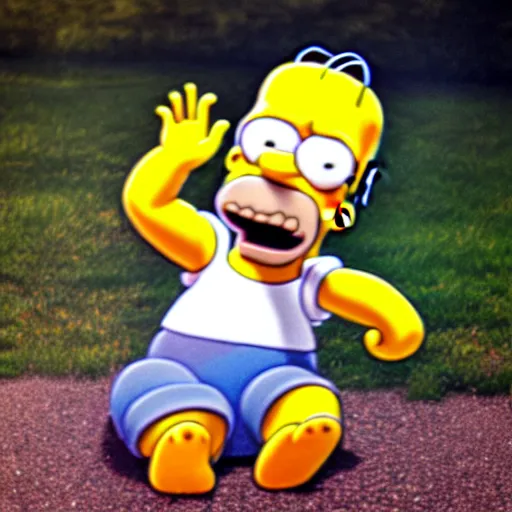 Image similar to hyperrealistic homer simpson as a toddler human, award winning photography