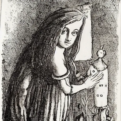 Prompt: alice in wonderland by leonardo da vinci