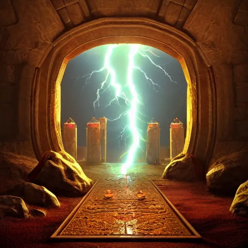 Prompt: cult of wizards opening the portal of truth, 3 d render, unreal, high detail, atmospheric lightning, reflections, glossy, octane rendering