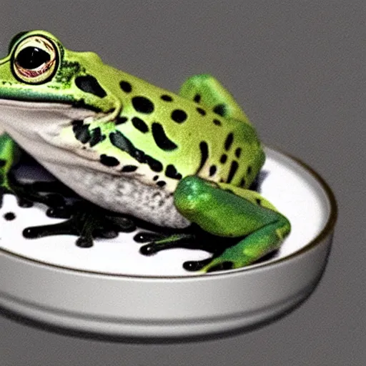 Image similar to frog in yogurt, photorealistic, close - up