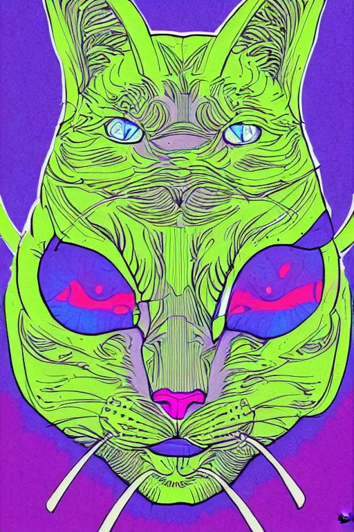 Image similar to demon cat, art by brian miller, colorful, illustration, highly detailed, simple, no jagged lines, smooth