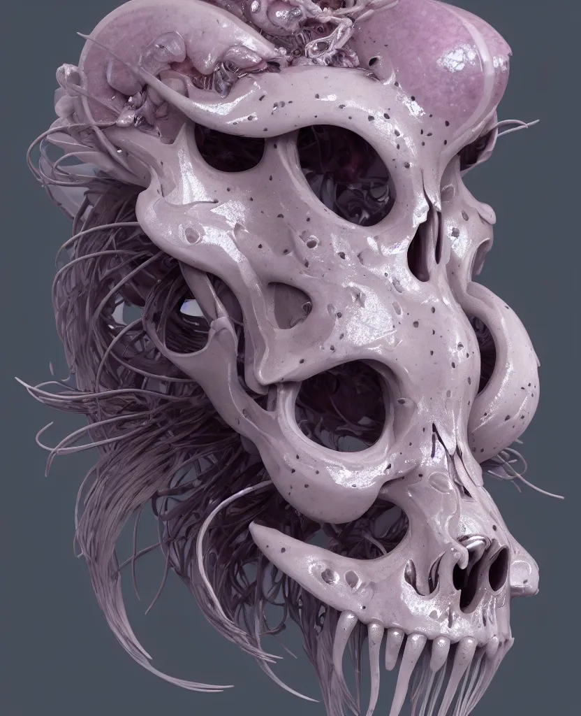 Image similar to goddess princess face close-up portrait ram skull. hard surface sculpting zbrush. jellyfish phoenix head, nautilus, orchid, skull, betta fish, bioluminiscent creatures, intricate artwork by Tooth Wu and wlop and beeple. octane render, trending on artstation, greg rutkowski very coherent symmetrical artwork. cinematic, hyper realism, high detail, octane render, 8k