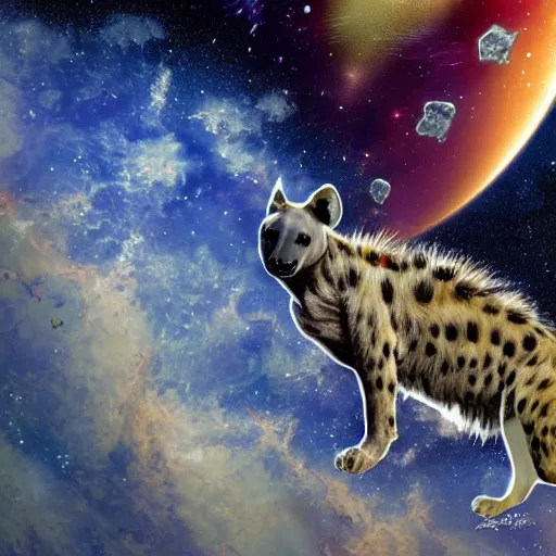 Image similar to hyena in space