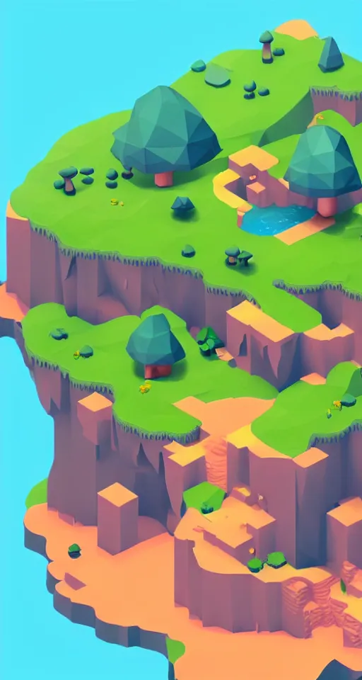 Image similar to a cute little matte low poly isometric mushroom island, waterfalls, lat lighting, soft shadows, trending on artstation, 3d render, monument valley, fez video game,