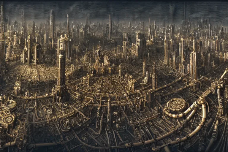 Image similar to an elaborate penned illustration of a apocalyptic intricate connected city of tubes and pipes, by jan van haasteren and jheronimus bosch, unreal engine, physically based rendering, ariel view, tilt - shift, grim, moody, cinematic