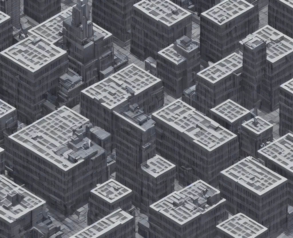 Image similar to city block, isometric view, octane 3d, ray tracing, volumetric lighting