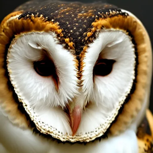 Image similar to a close up portrait of a barn owl's face altered by sickness