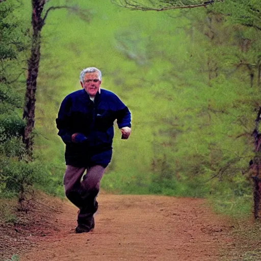 Image similar to “George bush caught running on all fours, trail cam, game trail, nighttime”