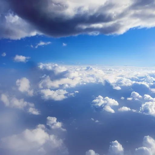 Prompt: beautiful sky from inside airplane window sun big fluffy clouds close ultra realistic 4k