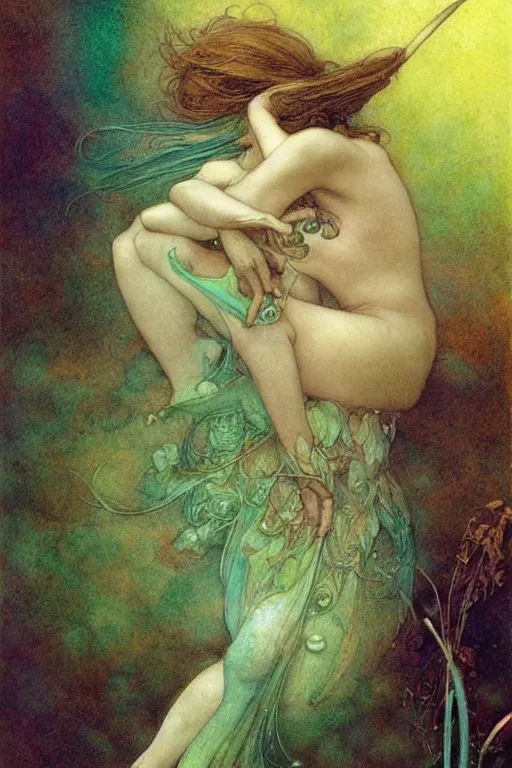 Image similar to portrait of a beautiful faerie, golden ratio, detailed, rainbowshift, by jean - baptiste monge, maxfield parrish, john william waterhouse, brian froud