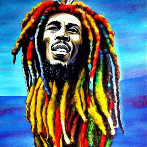 Image similar to a beautiful painting of a bob Marley sheep, Rastafarian, dreadlocks