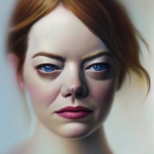 Image similar to cinematic portrait emma stone, intricate, elegant, by alyssa monks, highly detailed, symmetrical face, fine details, masterpiece, trending on artstation