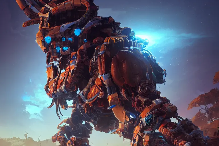 Image similar to burrower machine mecanical creature robot of horizon forbidden west horizon zero dawn bioluminiscence global illumination ray tracing hdr fanart arstation by ian pesty and alena aenami artworks in 4 k