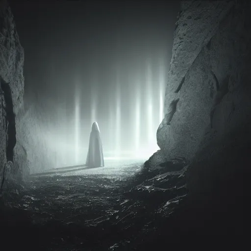 Image similar to the real vampire, cinematic lighting, god rays through fog, cape, cave, mood scary, film quality,