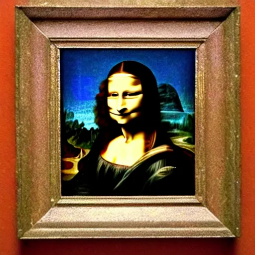 Prompt: highly realistic cinematic photo of mona lisa dressed as hipster