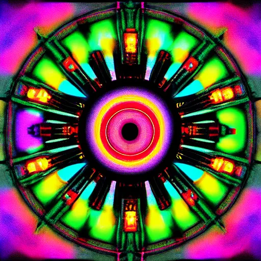 Image similar to cyberpunk neon colored blackhole mandala eye art