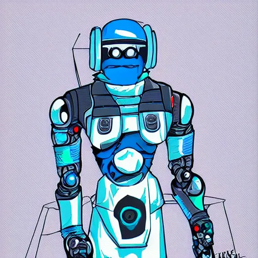 Image similar to cyberpunk robotic papa smurf, sharp lines, digital, artstation, colored in