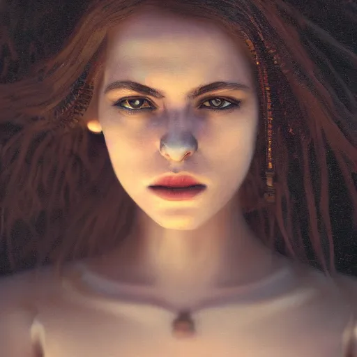 Image similar to photographic portrait of a stunningly beautiful gothic female in soft dreamy light at sunset, by edward robert hughes, annie leibovitz and steve mccurry, david lazar, jimmy nelsson, breathtaking, 8 k resolution, extremely detailed, beautiful, establishing shot, artistic, hyperrealistic, beautiful face, octane render